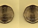 Peso - 1 Centavo - Argentina - 1992 - Brass - KM# 108 - 16,2 mm - 0